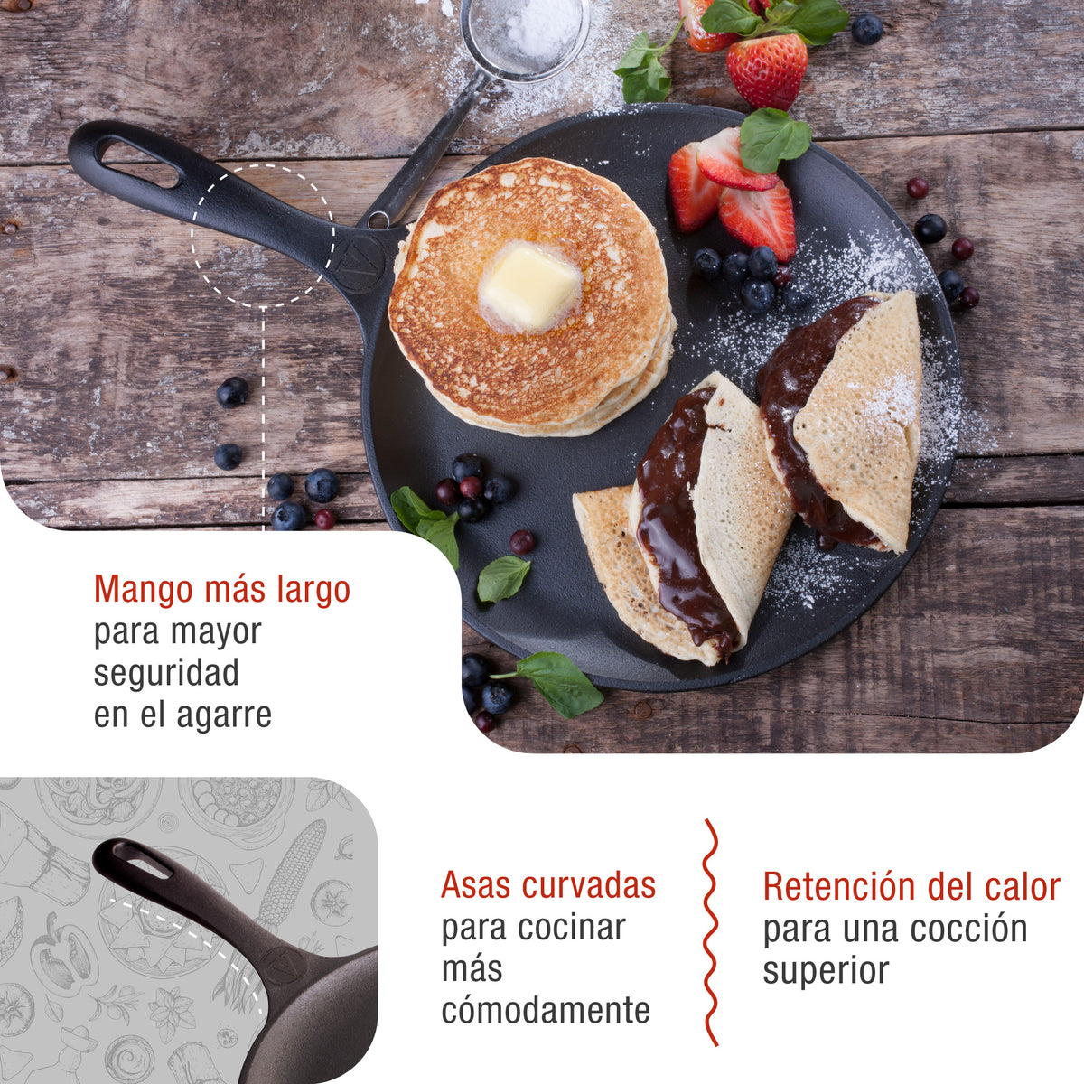 Plancha Comal Hierro Fundido Curado Ø 26.6cm