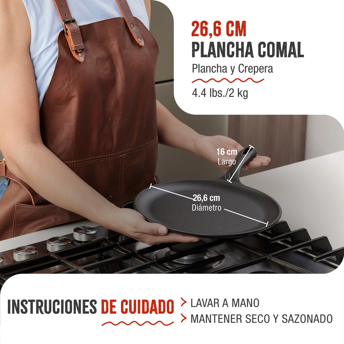Plancha Comal Hierro Fundido Curado Ø 26.6cm