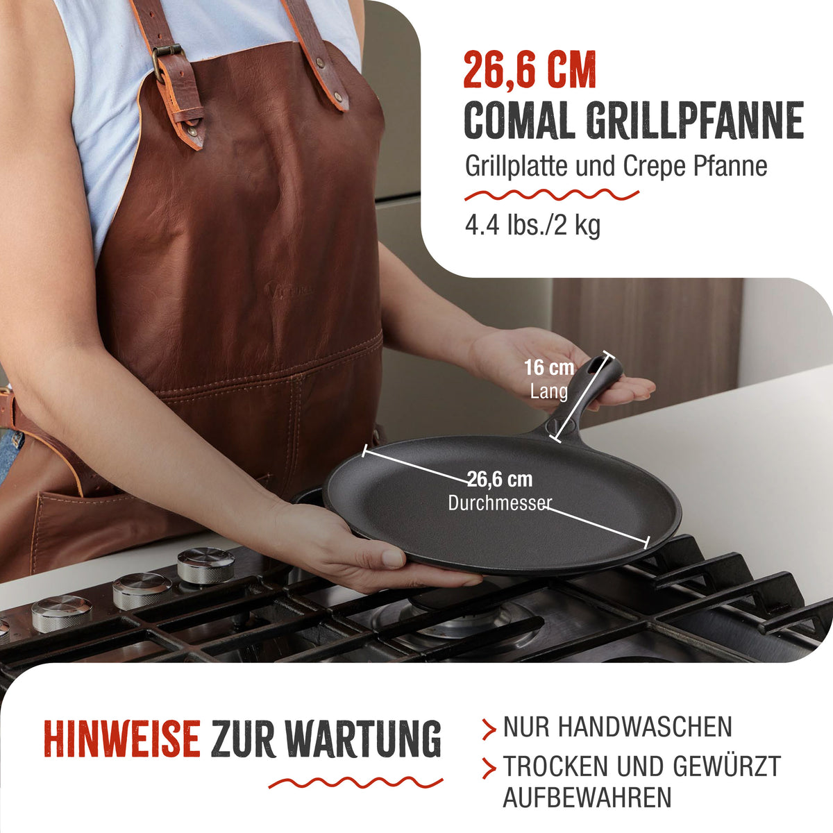 Comal-Grillplatte Gusseisen Eingebrannte Ø 26.6 cm