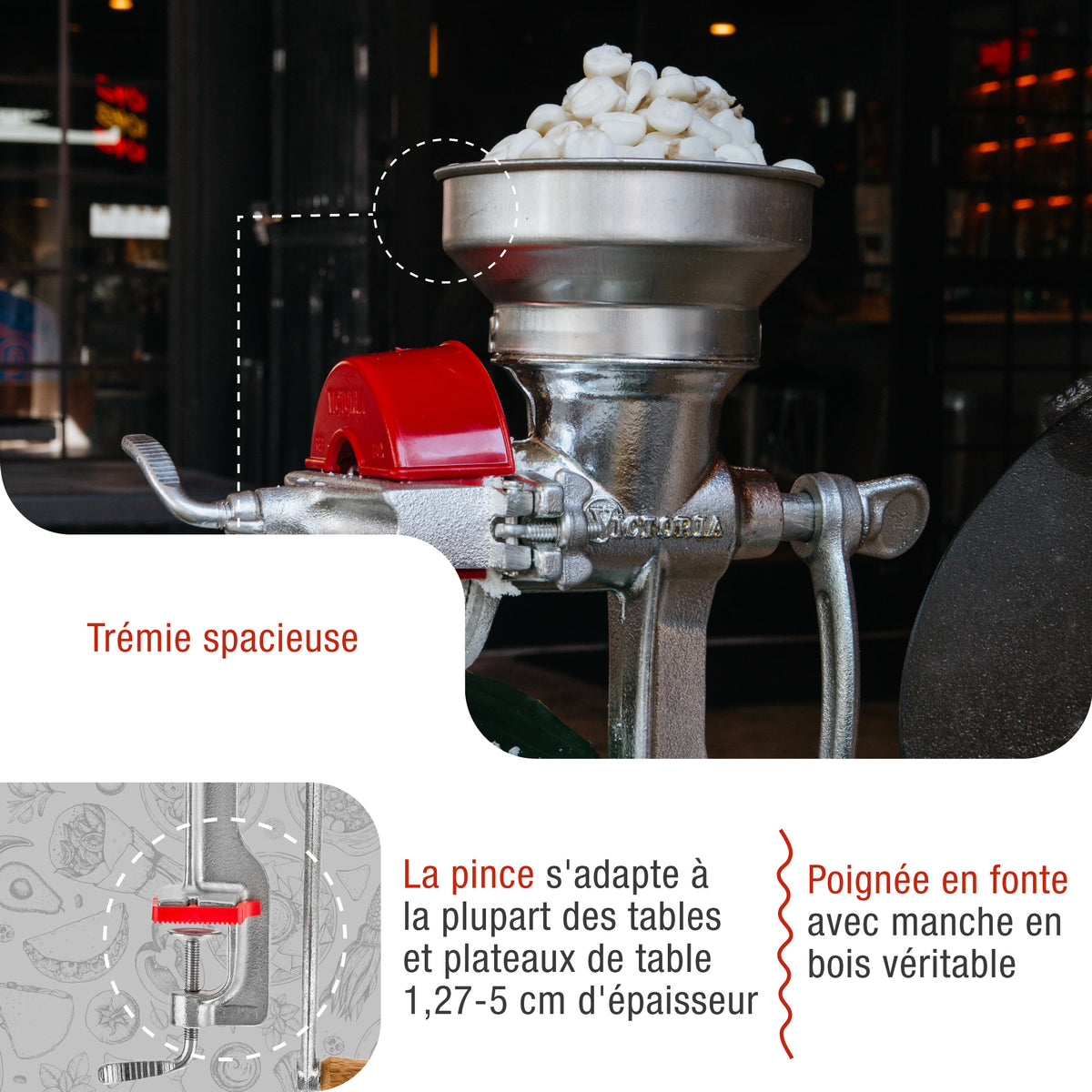 Moulin à Grains Manuel en Fonte avec Trémie Basse