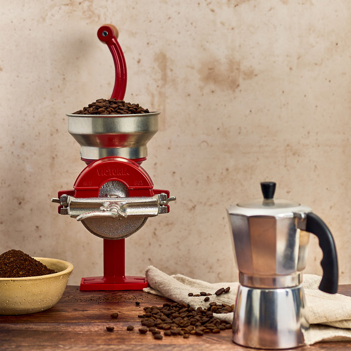 Molino Manual de Hierro Fundido Tolva Baja Rojo