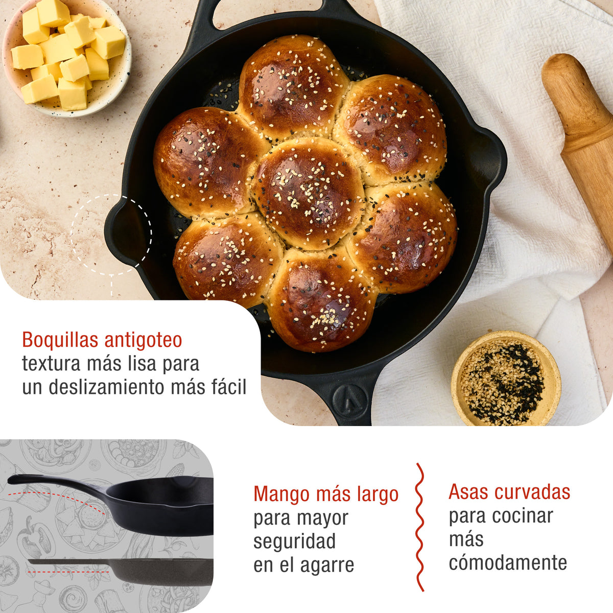 Sartén Hierro Fundido Curado Ø 25cm