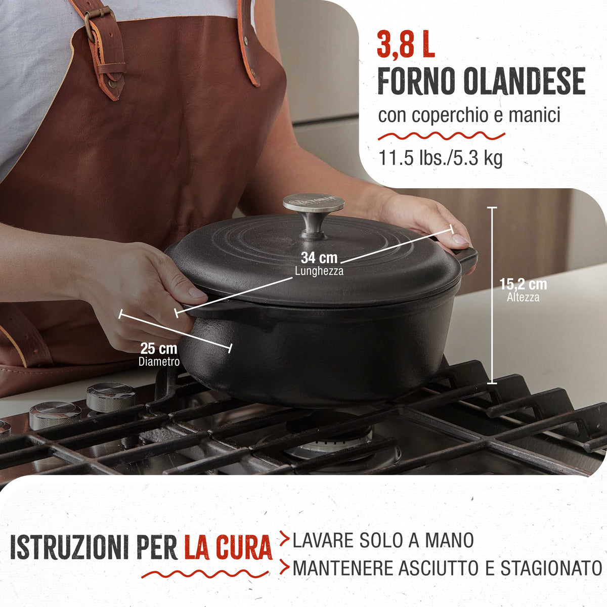 Forno Olandese Pentola in Ghisa Stagionata 3.8 L