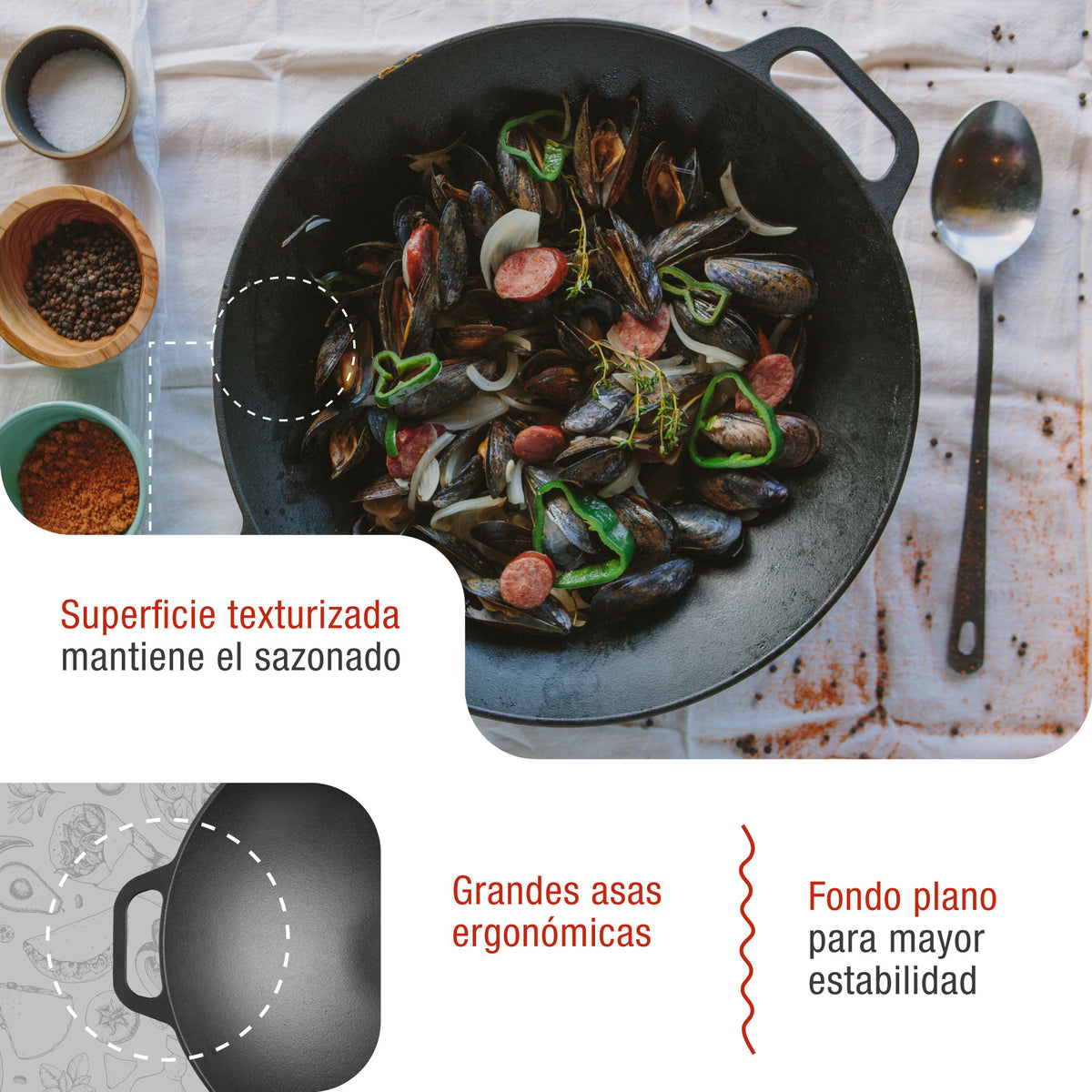 Wok Hierro Fundido Curado Ø 35.5cm