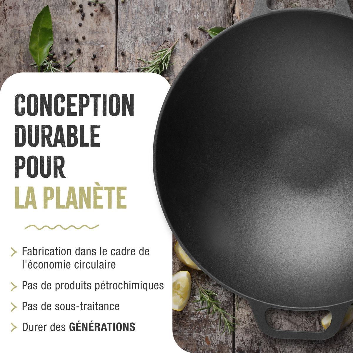 Wok en Fonte Assaisonné Ø35.5 cm