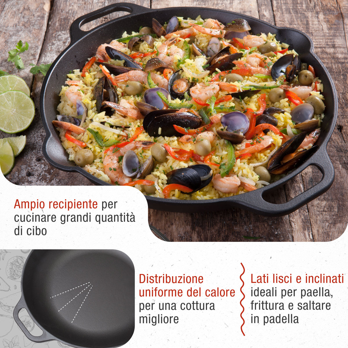 Padella per Paella in Ghisa Stagionata Ø33 cm