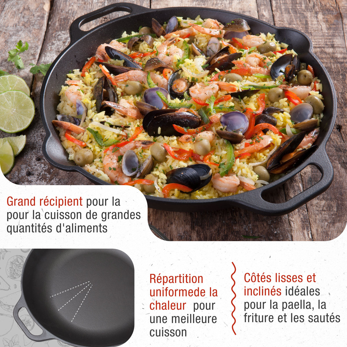Poêle à Paella en Fonte Assaisonnée Ø33 cm