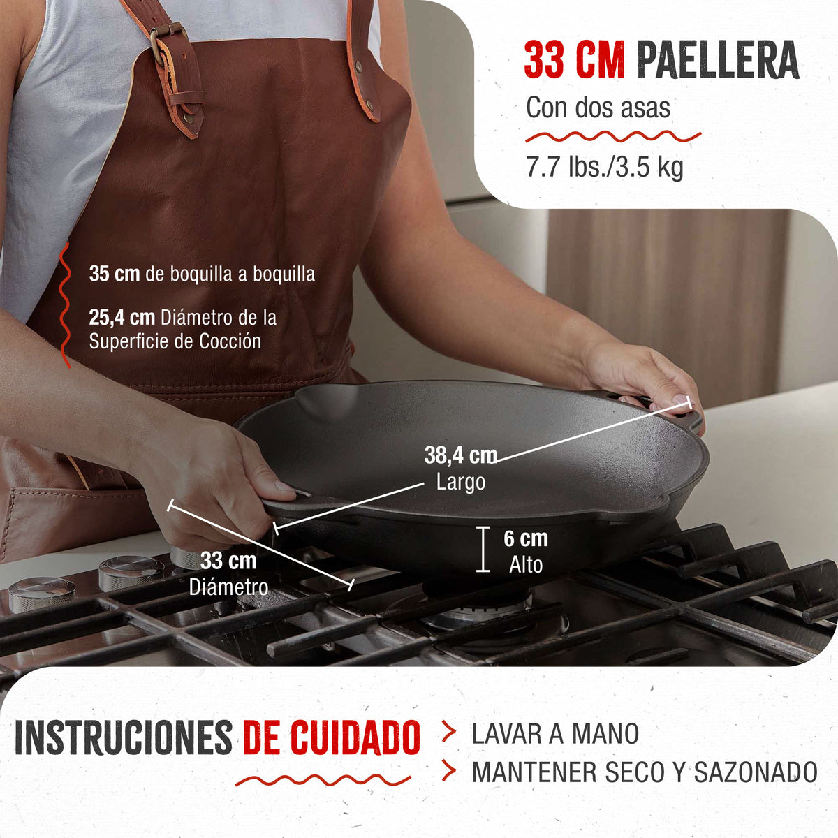 Paellera Hierro Fundido Curado Ø 33cm