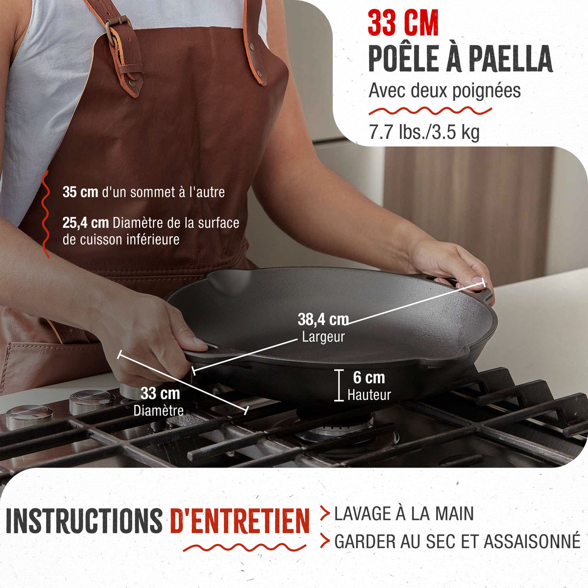 Poêle à Paella en Fonte Assaisonnée Ø33 cm