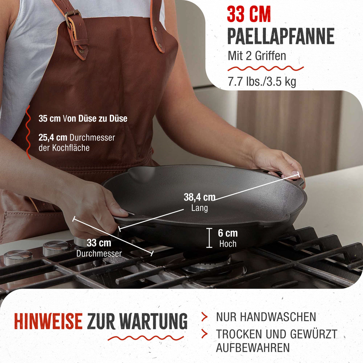 Paellapfanne Gusseisen Eingebrannte Ø 33 cm