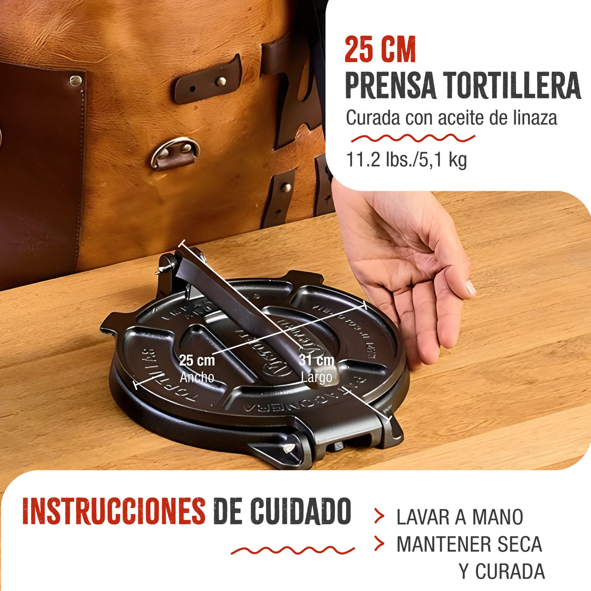 Tortillera Pataconera Hierro Fundido HD Curado Ø 25 cm
