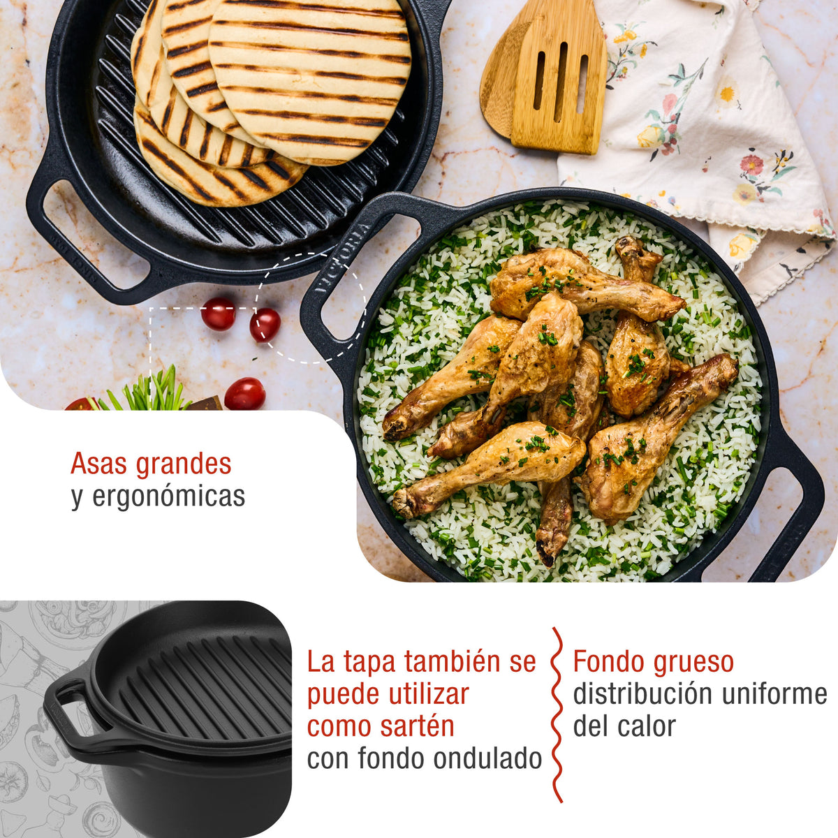 Horno Holandés Combo Hierro Fundido Curado 5.7L