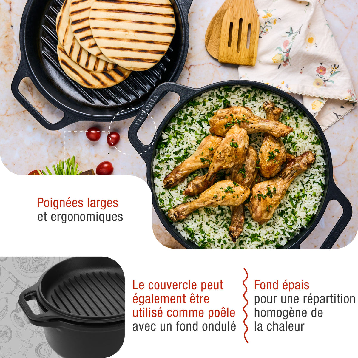 Cocotte et Poêle Combo en Fonte Assaisonnée 5.7 L