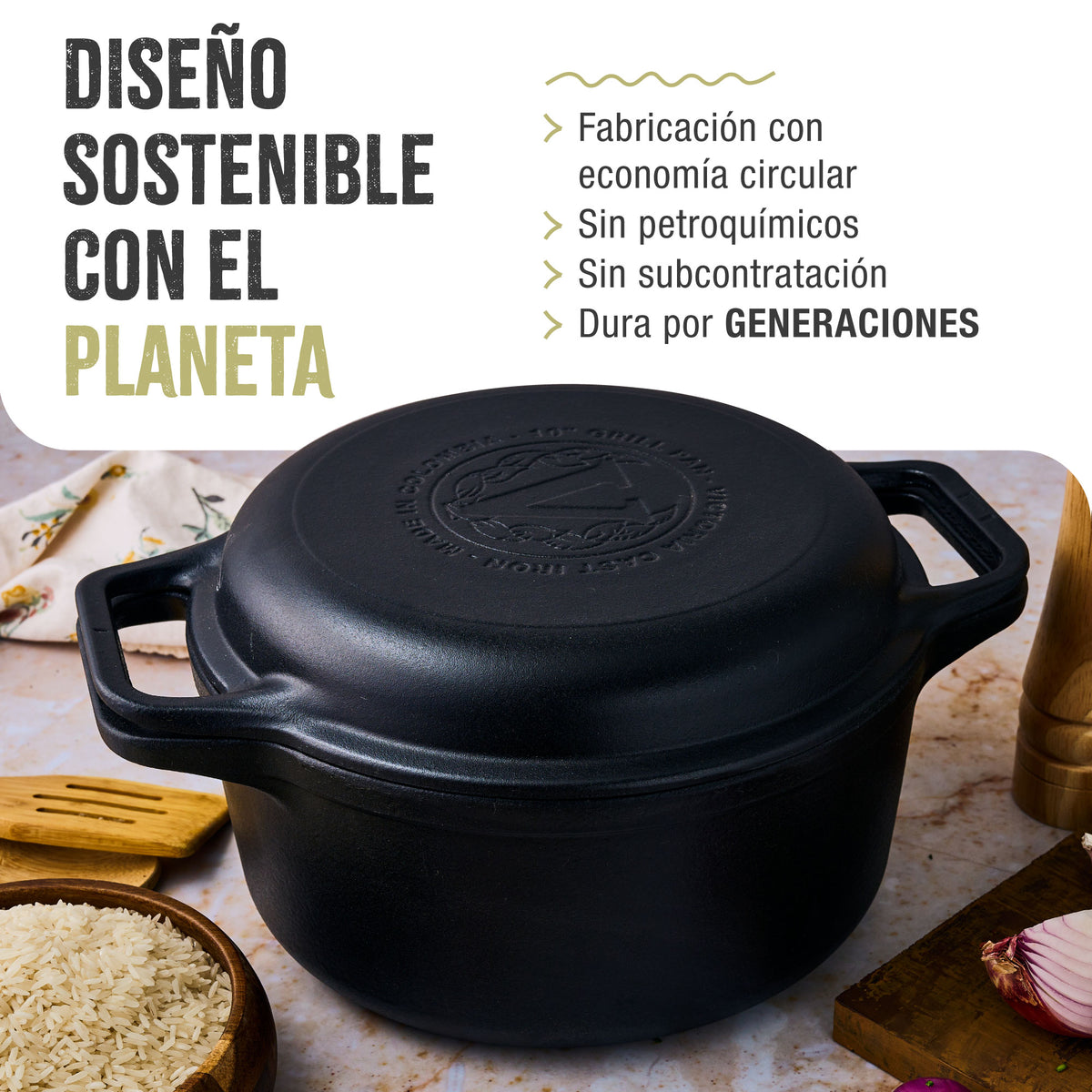 Horno Holandés Combo Hierro Fundido Curado 5.7L