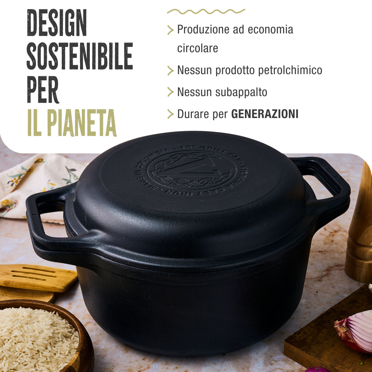 Forno Olandese Pentola Combo in Ghisa Stagionata 5.7 L