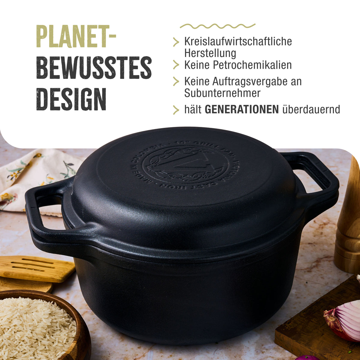 Dutch Oven Combo Gusseisen Eingebrannte 5.7 L