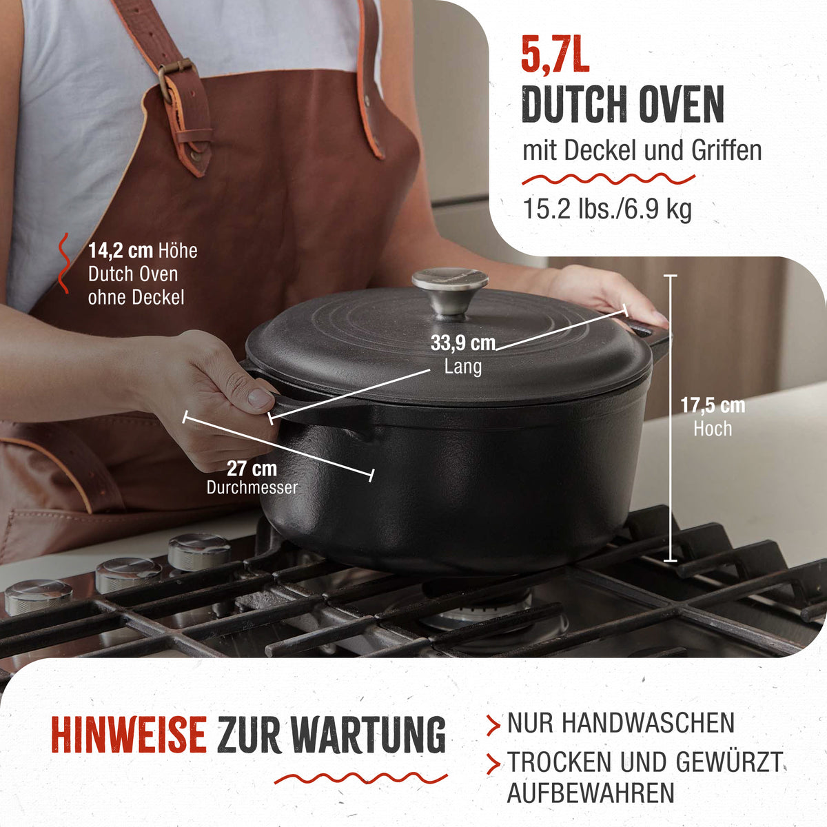 Dutch Oven Gusseisen Eingebrannte 5.7 L