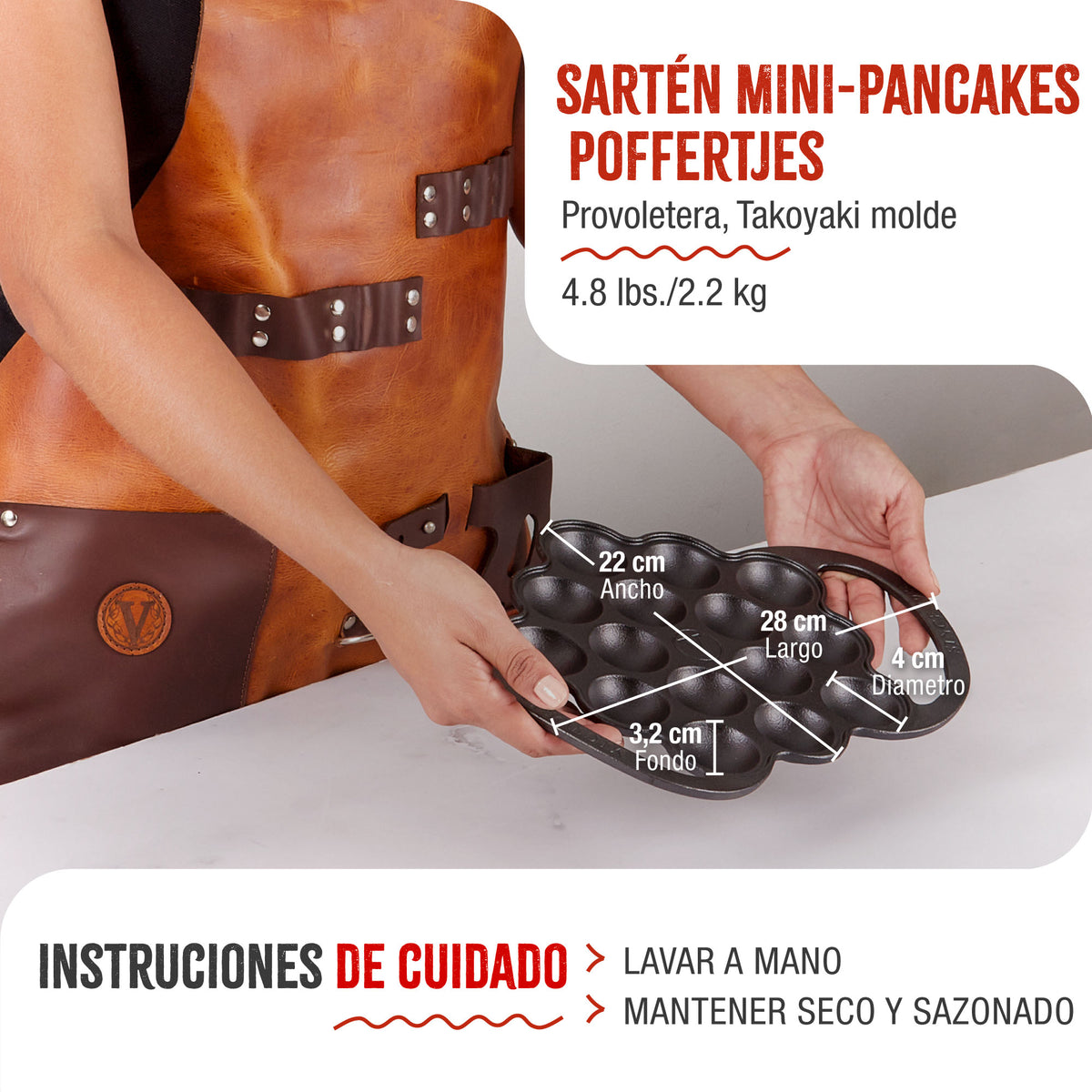 Provoletera Sartén Hierro Fundido Curado 15 Huecos para Poffertjes y Takoyaki