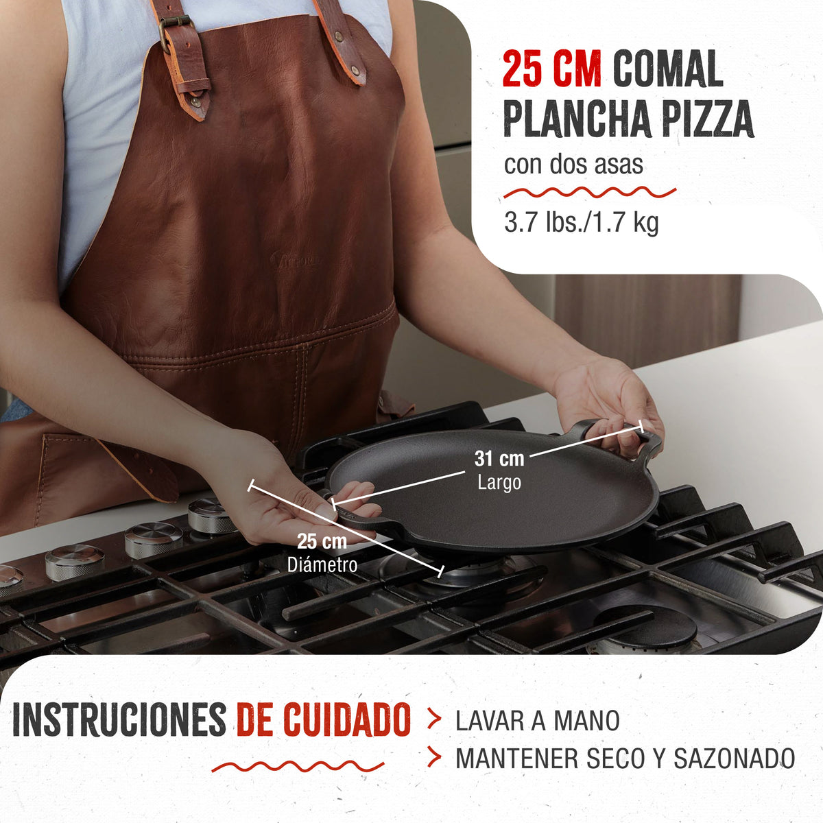Plancha Pizza Hierro Fundido Curado Ø 25cm