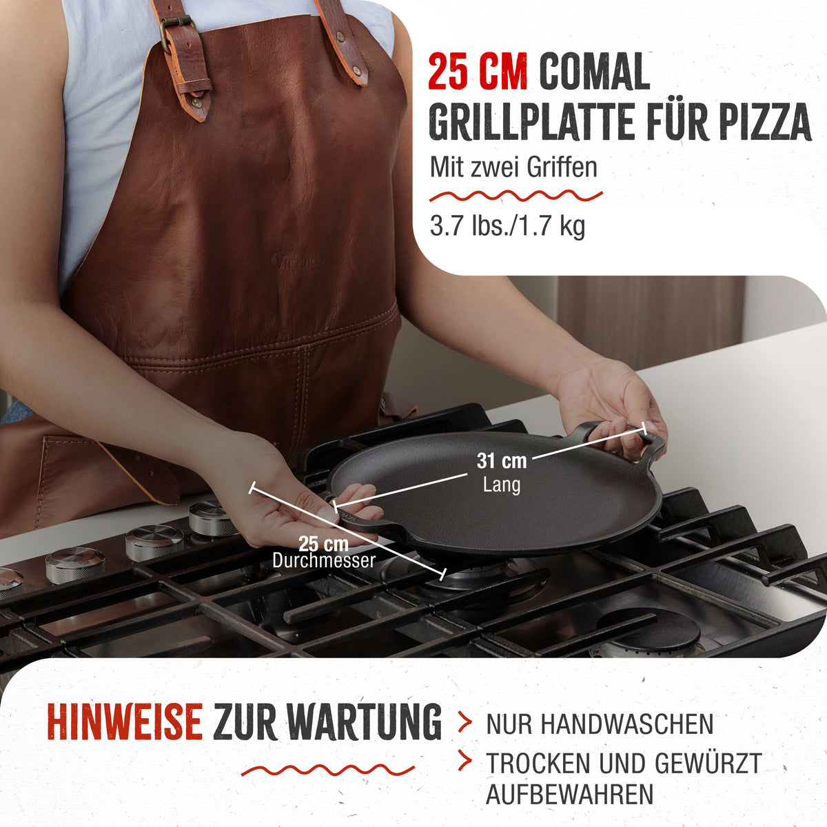 Grillplatte fur Pizza Gusseisen Eingebrannte Ø 25 cm