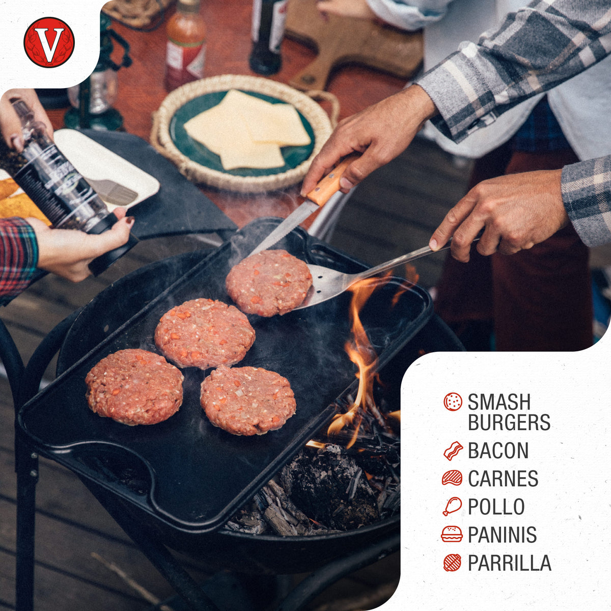 Prensa Hamburguesas Hierro Fundido Curado 16.5cm