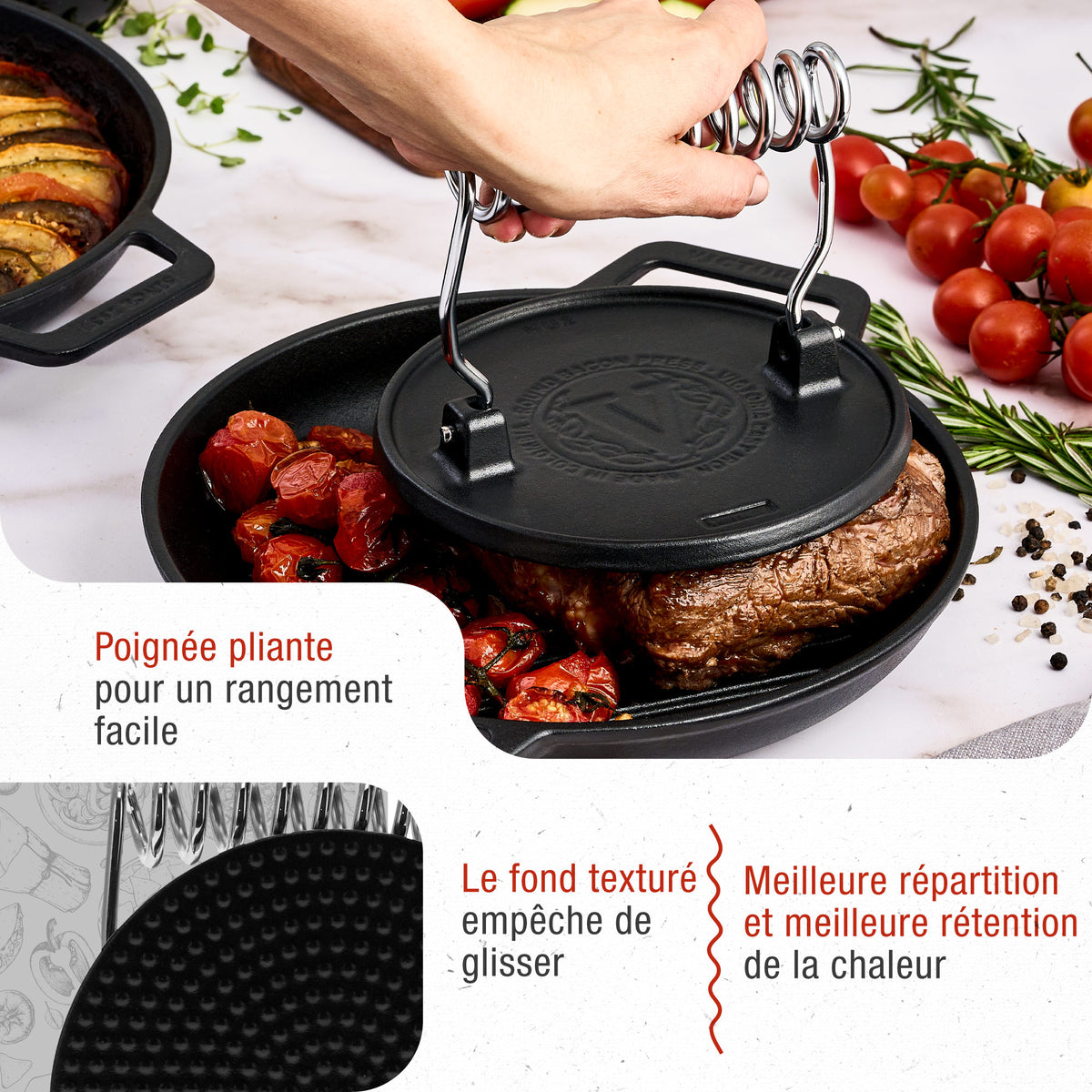 Smash Burger Press en Fonte Assaisonnée 16.5 cm