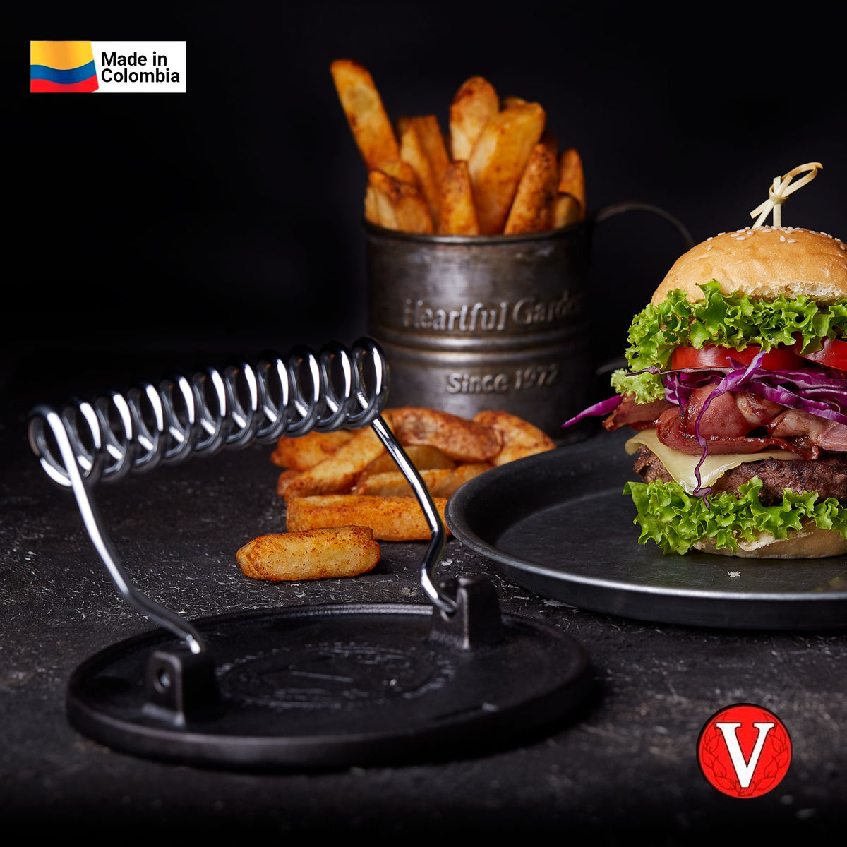 Prensa Hamburguesas Hierro Fundido Curado 16.5cm