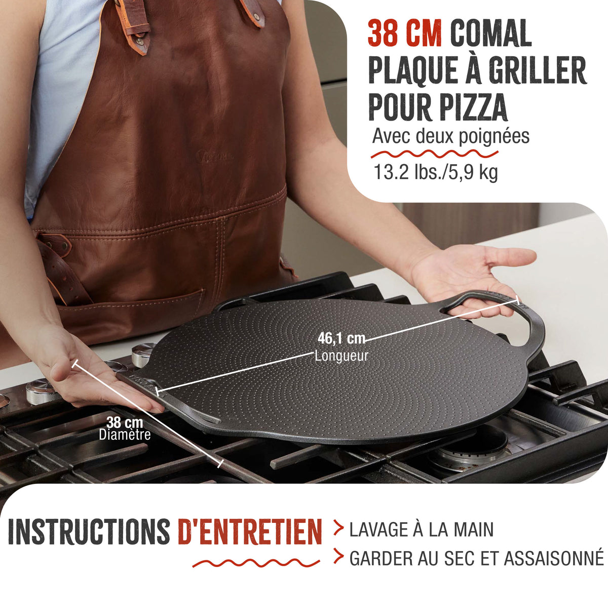 Plaque à Griller pour Pizza en Fonte Assaisonnée Ø38 cm