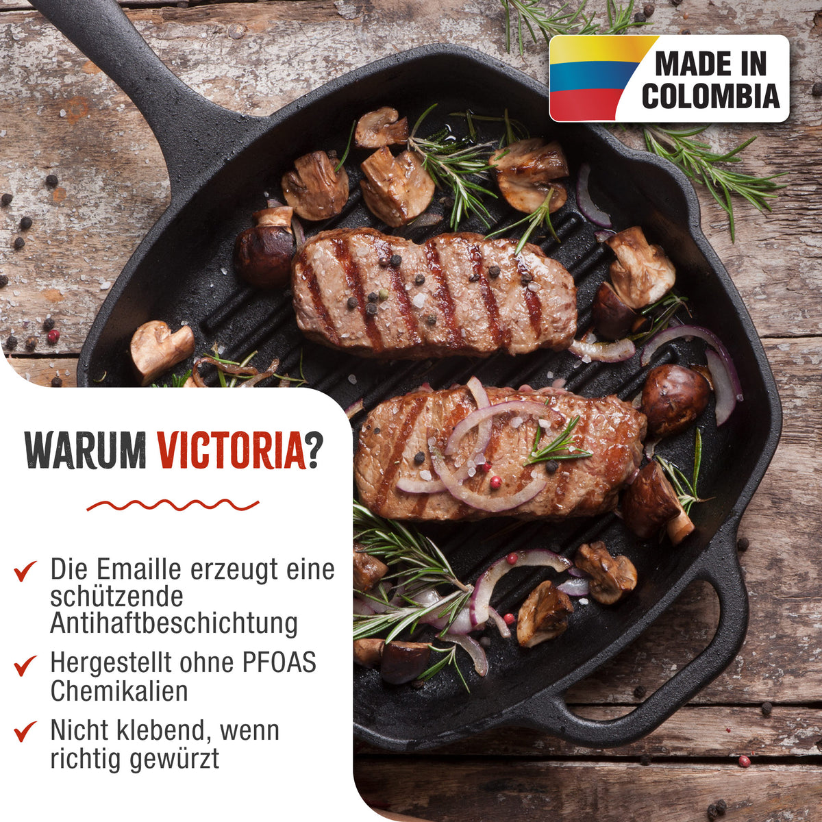 Grillpfanne Emaillierte Gusseisen 25x25 cm