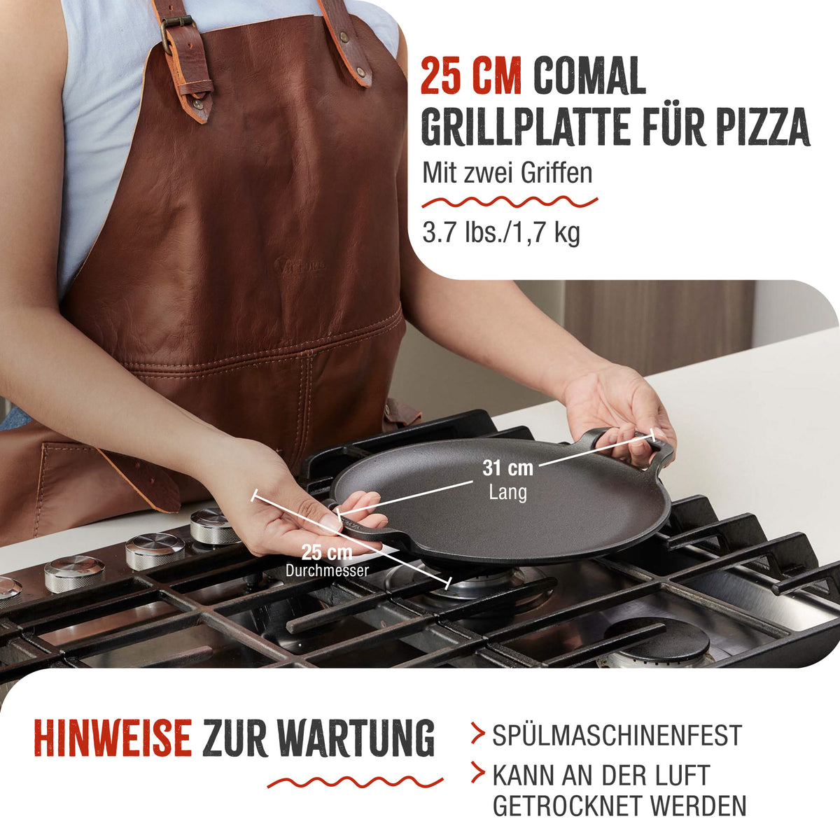 Grillplatte für Pizza Emailliert Gusseisen Ø 25 cm