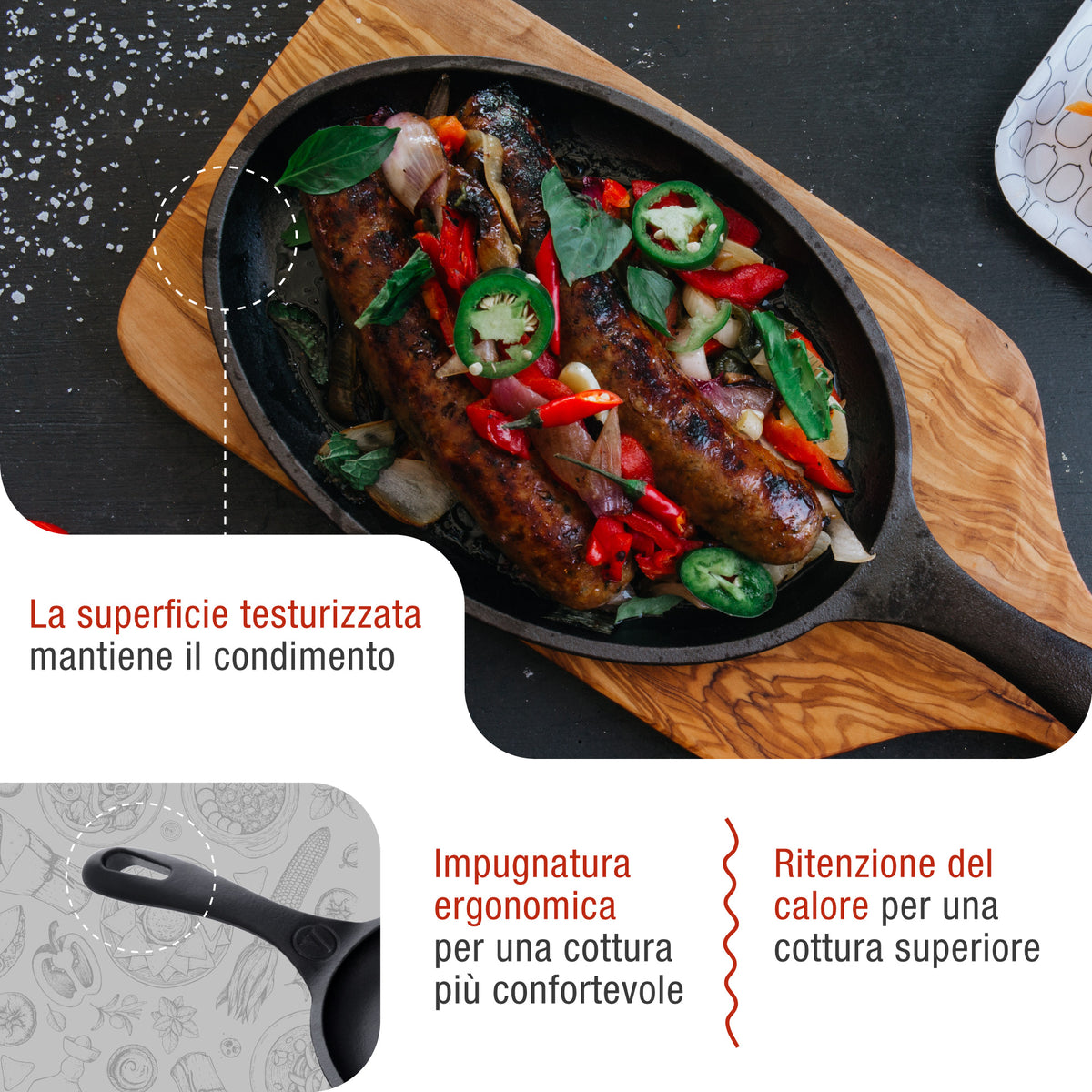 Padella per Fajita in Ghisa Smaltata 25×18 cm