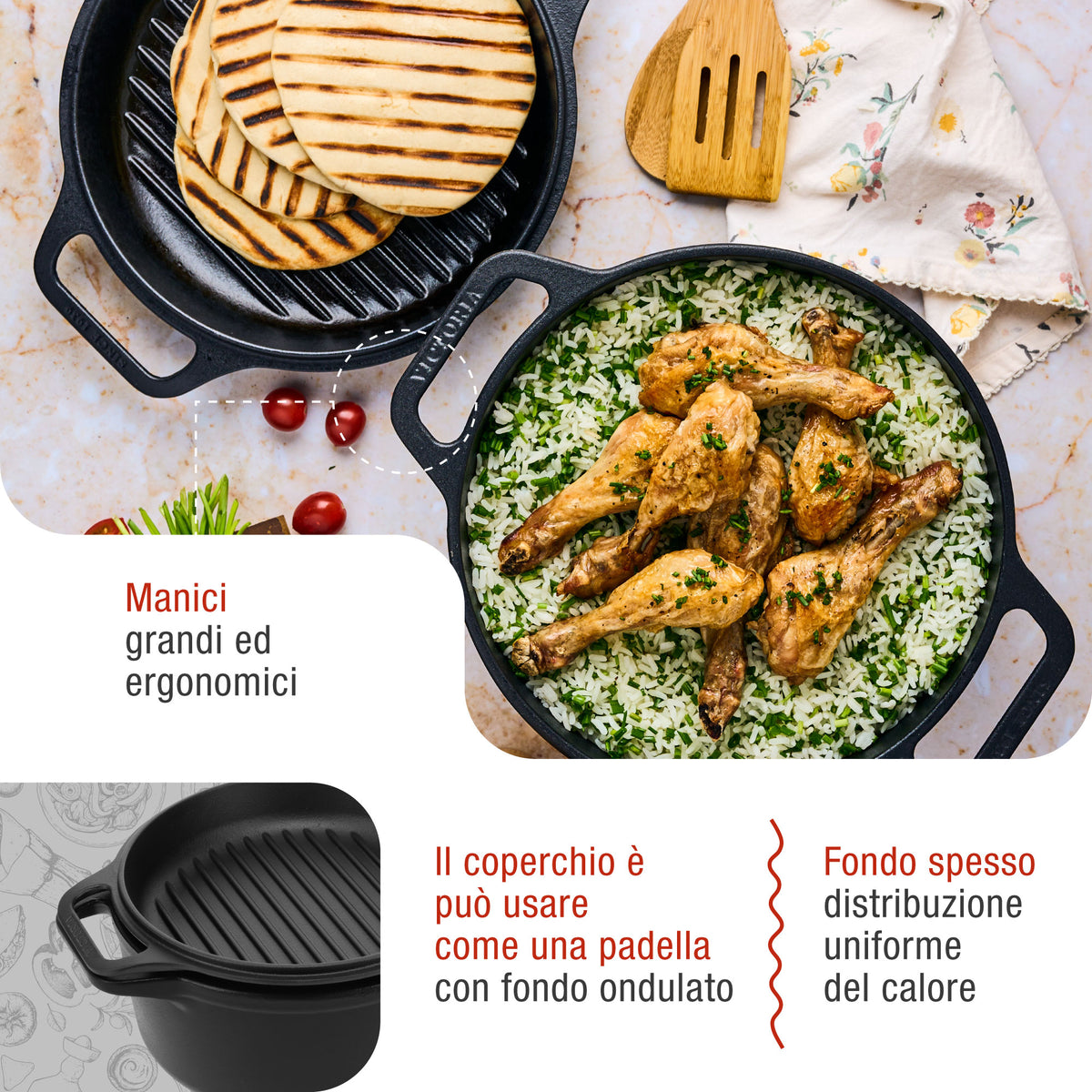 Forno Olandese Pentola Combo in Ghisa Smaltata 5.7 L