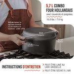 Cocotte et Poêle Combo en Fonte Émaillée 5.7 L