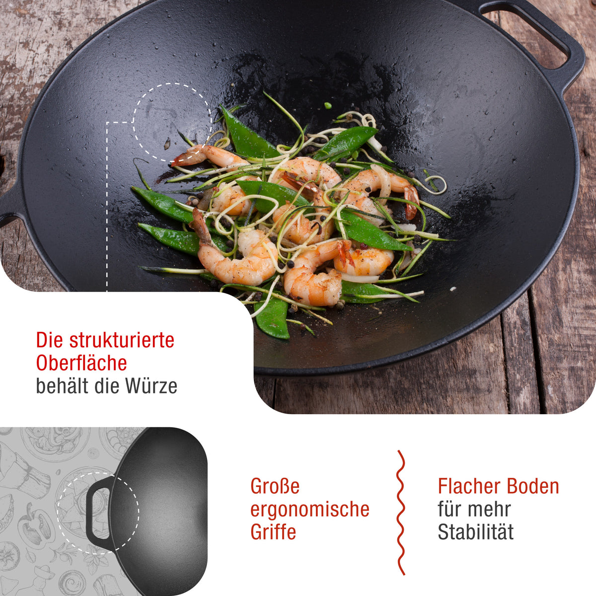 Wok Emaillierte Gusseisenpfanne Ø 35.5 cm