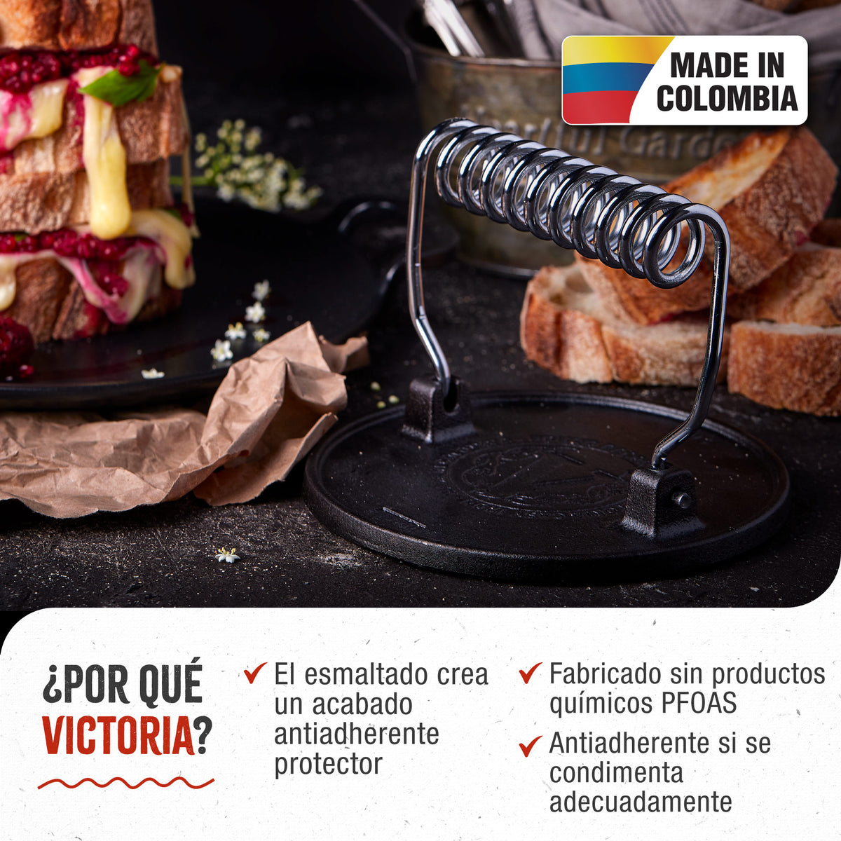 Prensa Hamburguesas Hierro Fundido Esmaltado 16.5cm