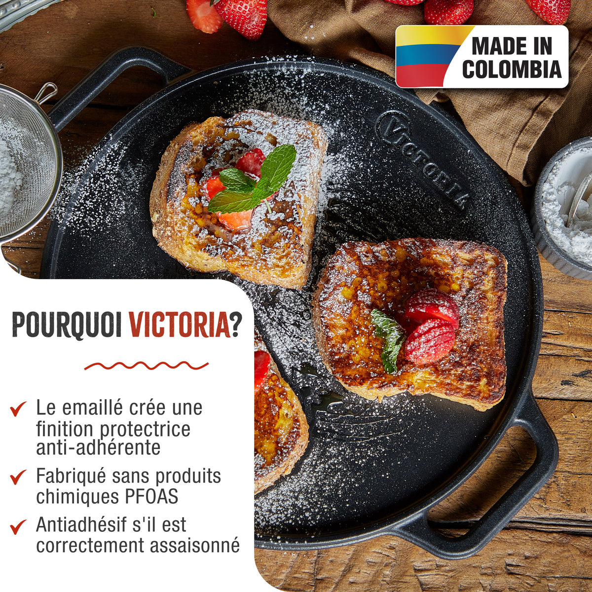 Plaque à Griller Réversible Ronde en Fonte Émaillée Ø32 cm