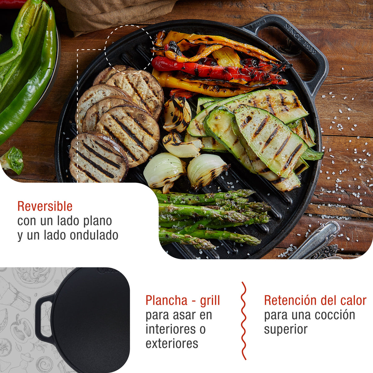 Plancha Asar Redonda Hierro Fundido Esmaltado 32 cm