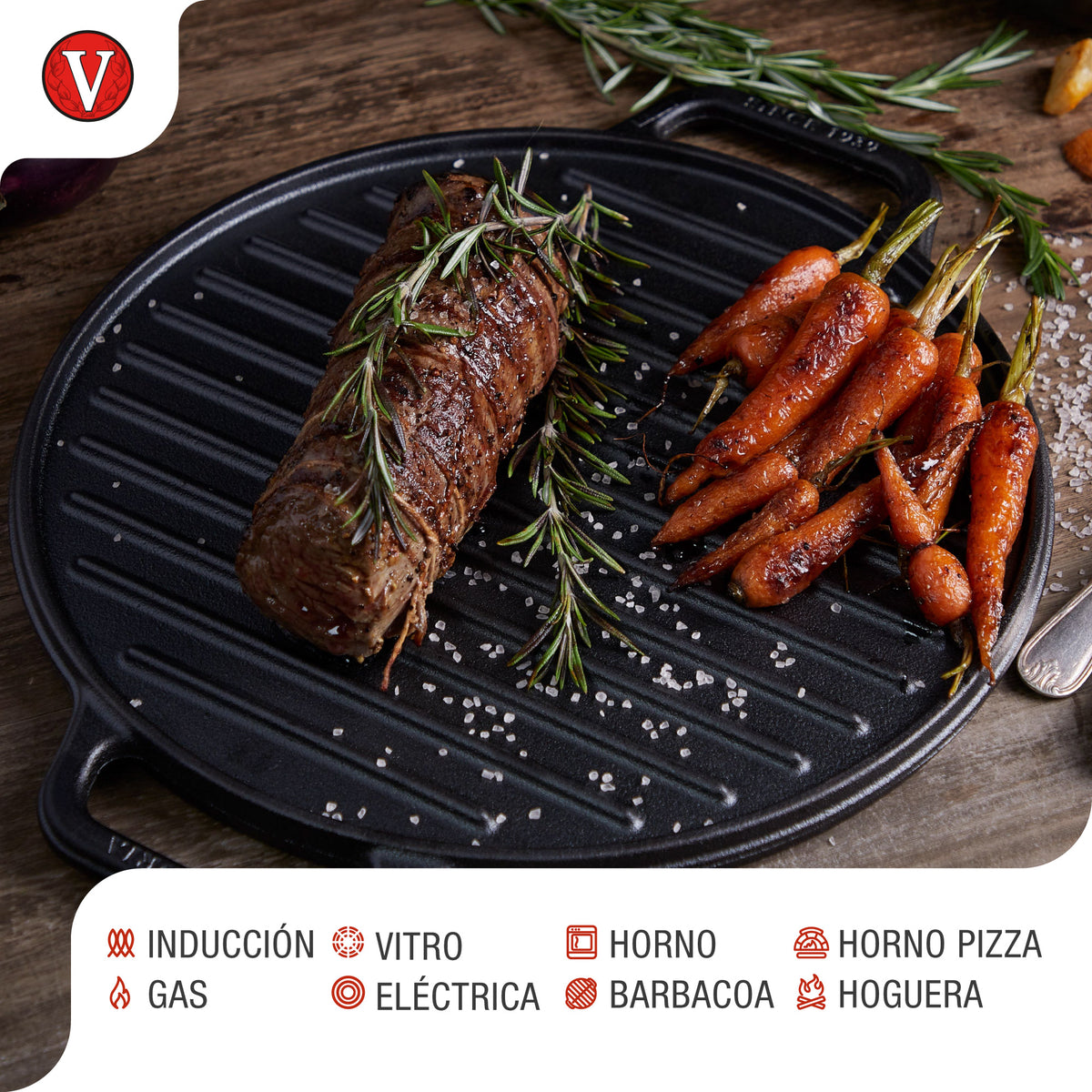 Plancha Asar Redonda Hierro Fundido Esmaltado 32 cm