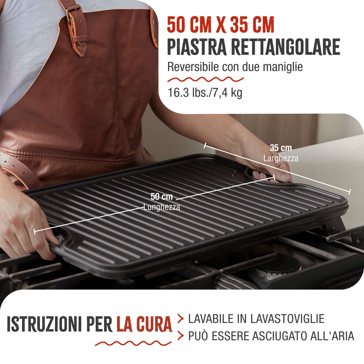 Piastra Reversibile in Ghisa Smaltata 50×35 cm