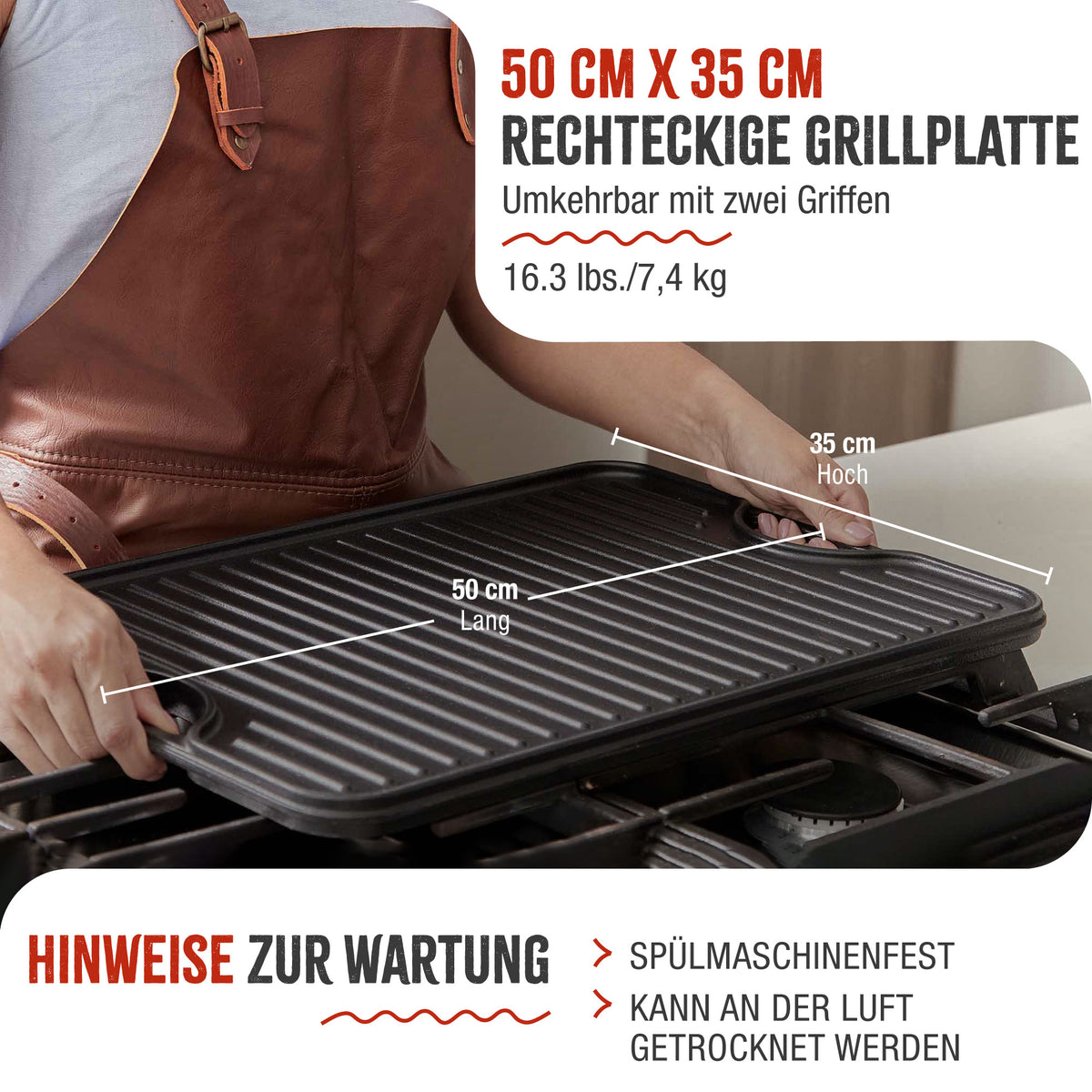Wendbare Grillplatte Emaillierte Gusseisen 50x35 cm