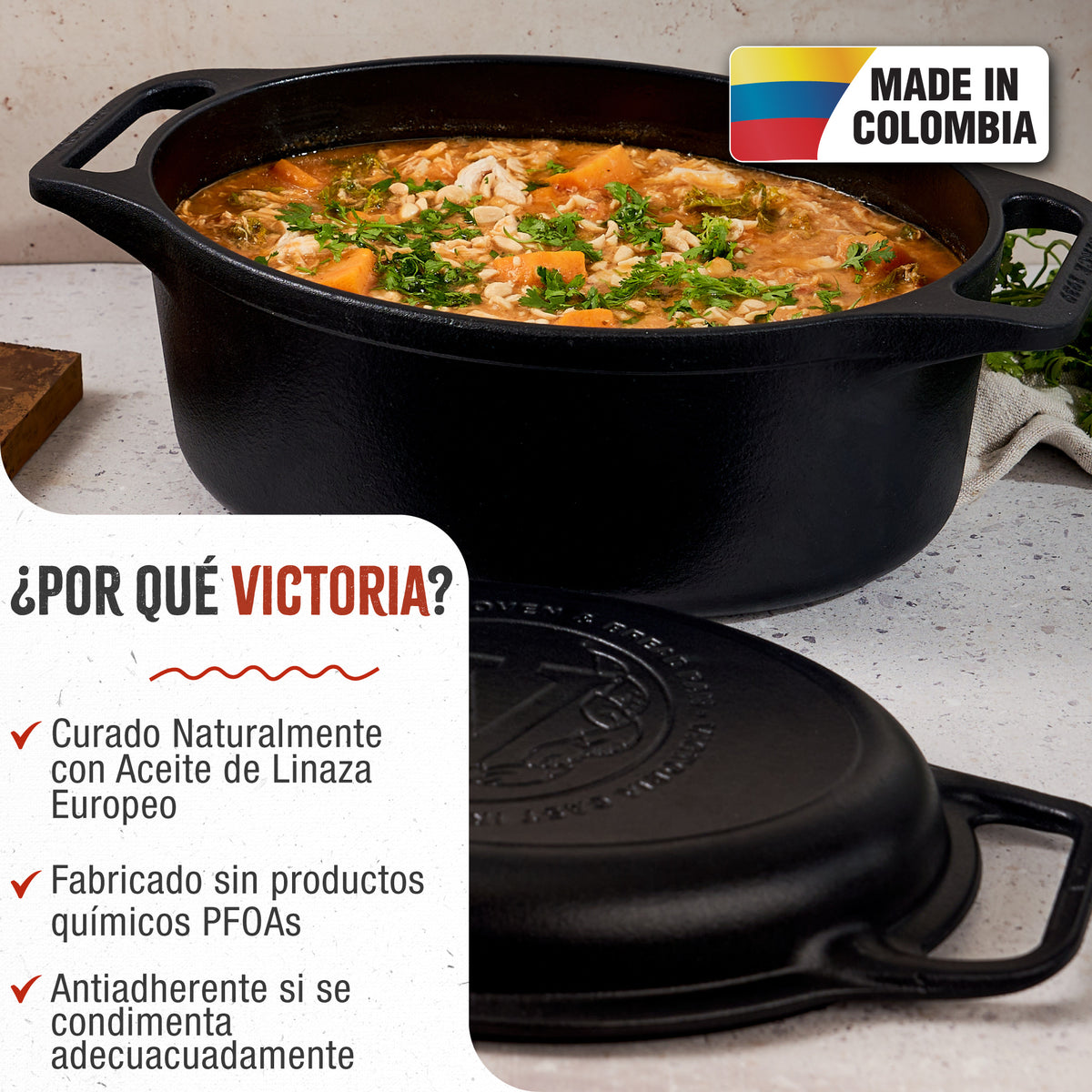 Horno Holandés Combo Hierro Fundido Curado Ovalado 5.7L