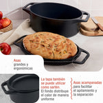 Horno Holandés Combo Hierro Fundido Curado Ovalado 5.7L