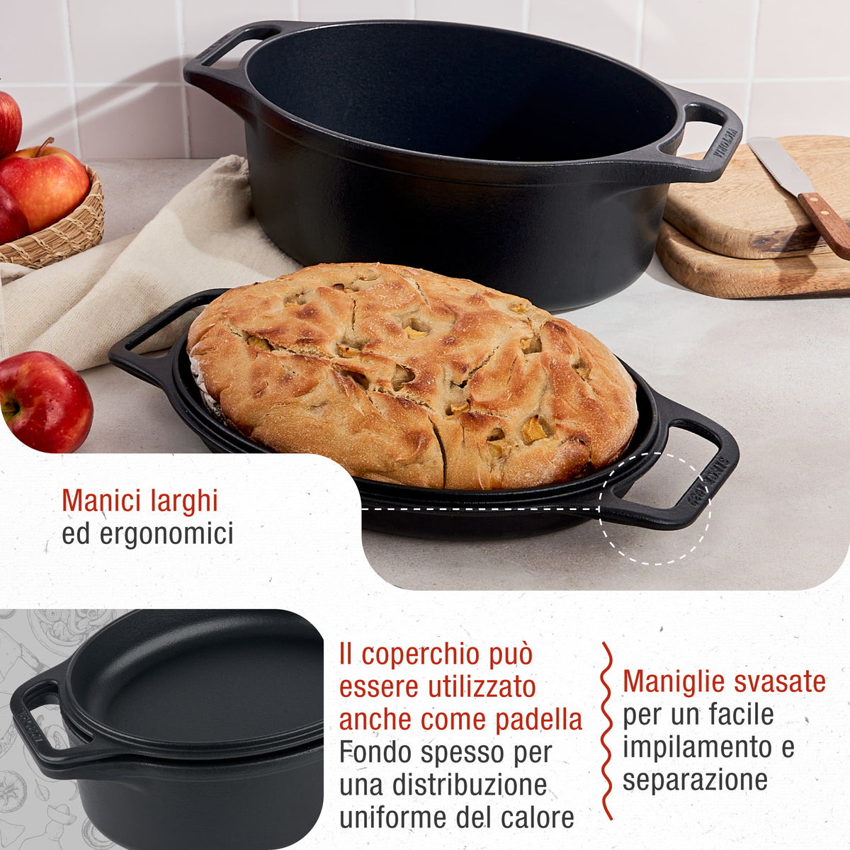 Forno Olandese Pentola Combo Ovale in Ghisa Stagionata 5.7 L