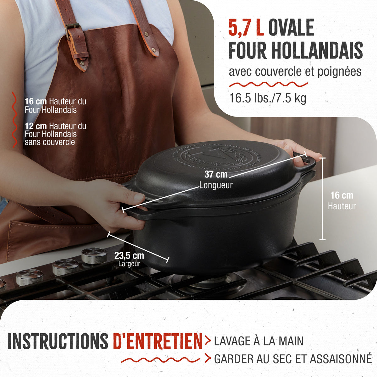 Cocotte et Poêle Combo en Fonte Assaisonnée 5.7 L