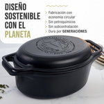 Horno Holandés Combo Hierro Fundido Curado Ovalado 5.7L