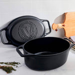 Horno Holandés Combo Hierro Fundido Curado Ovalado 5.7L