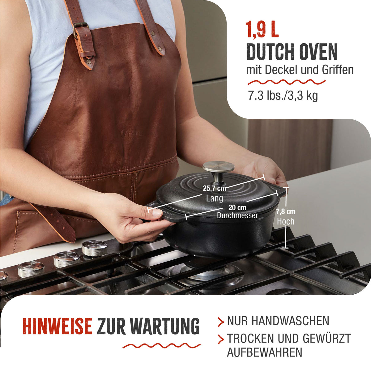 Dutch Oven Gusseisen Eingebrannte 1.9 L
