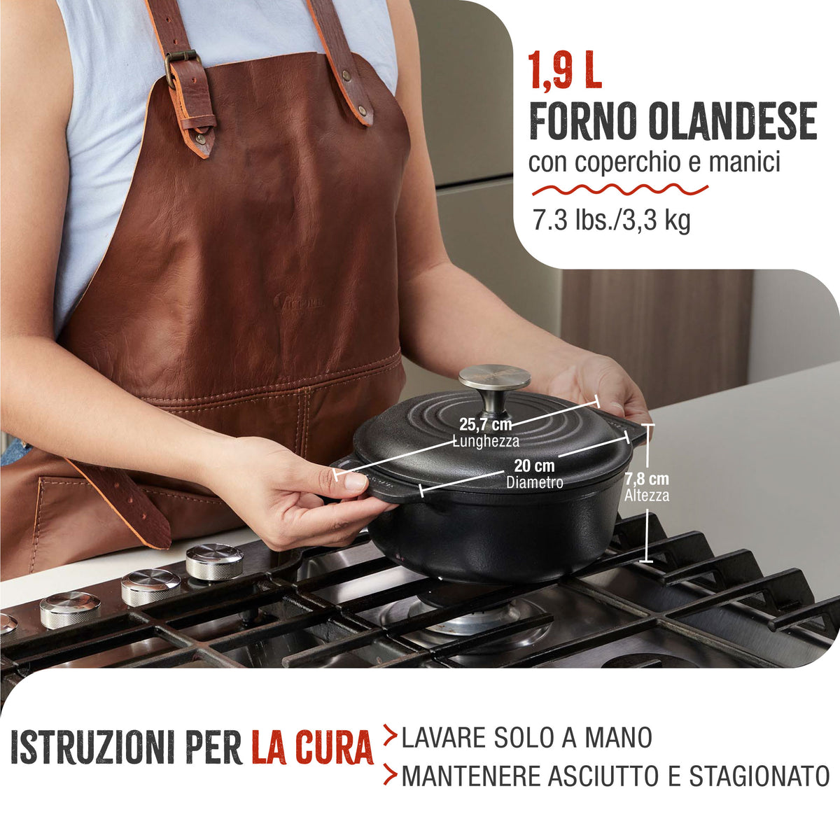 Forno Olandese Pentola in Ghisa Stagionata 1.9 L