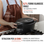 Forno Olandese Pentola Combo Ovale in Ghisa Smaltata 5.7 L