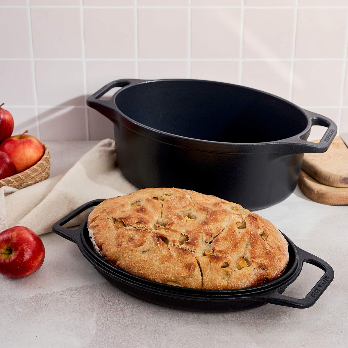 Horno Holandés Combo Hierro Fundido Esmaltado Ovalado 5.7L